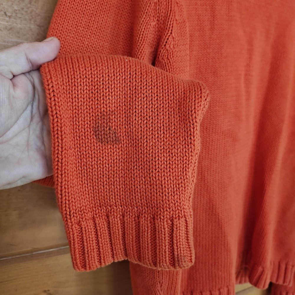 Ralph Lauren Vintage Y2K Burnt Orange Ribbed Knit Zip Up Sweater Preppy Sz Large - Picture 7 of 10